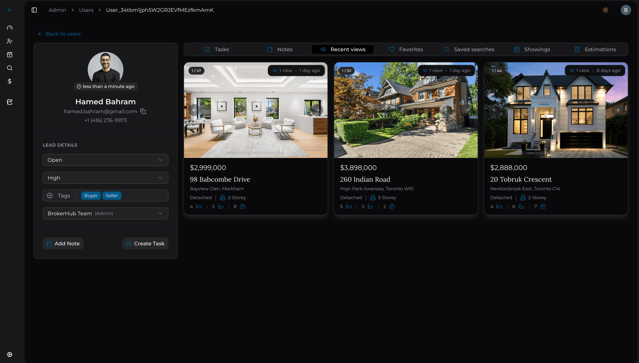 Admin dashboard with analytics and lead management